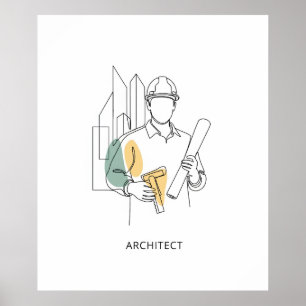 Poster Architecte simple une ligne art continu