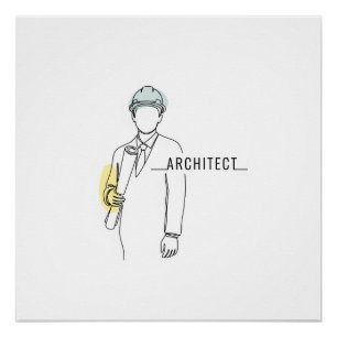 Poster Architecte simple une ligne art continu