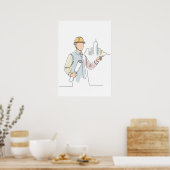 Poster Architecte simple une ligne art continu (Cuisine)