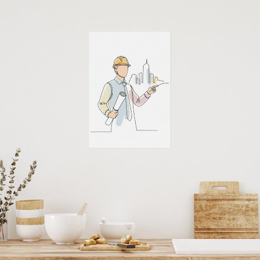 Poster Architecte simple une ligne art continu (Cuisine)