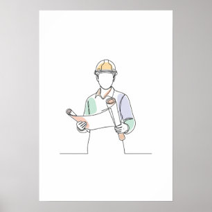 Poster Architecte simple une ligne art continu
