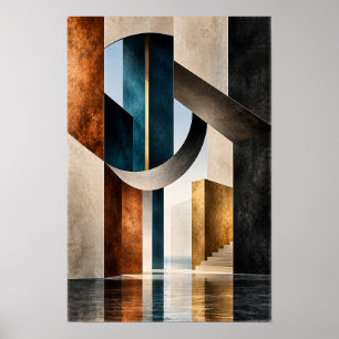 Poster Architecture abstraite géométrique bronze sarcelle