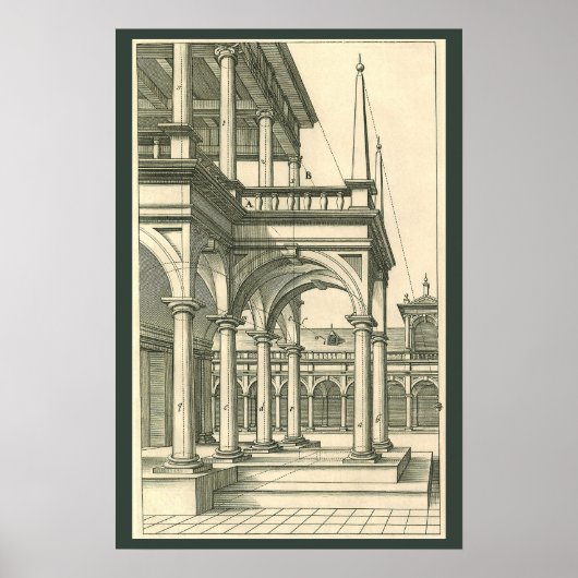 Poster Architecture Ancienne, Cour romaine avec Colonnes (Devant)