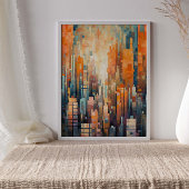 Poster Architecture Cityscape bleue et orange Abstraite