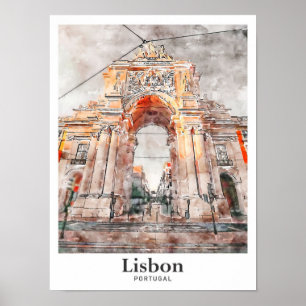 Poster Architecture de Lisbonne Aquarelle de voyage main 