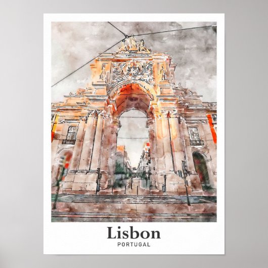 Poster Architecture de Lisbonne Aquarelle de voyage main (Devant)