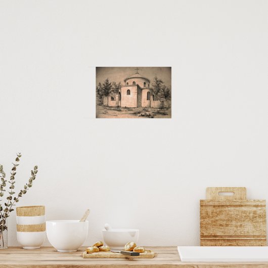 Poster Architecture Église orthodoxe antique Dessin Art (Cuisine)