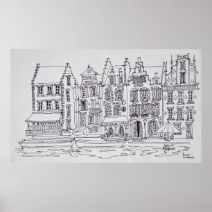 Poster Architecture flamande au bord de l'eau, Gand, Belg