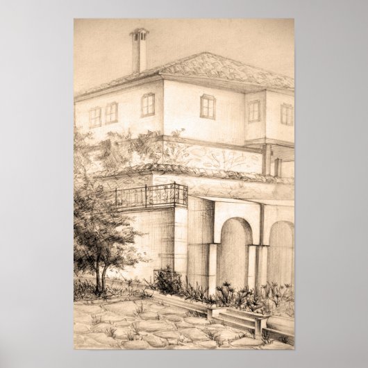 Poster Architecture Maison traditionnelle Dessin d'art (Devant)