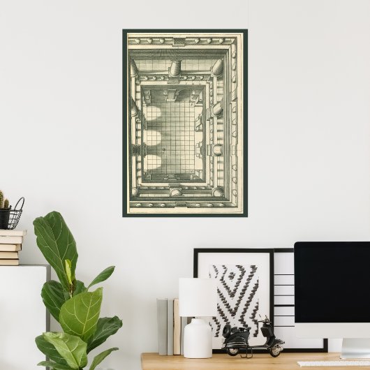 Poster Architecture vintage, Atrium Courtyard Perspective (Bureau à domicile)