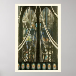 Poster Architecture vintage de New York, pont de Brooklyn