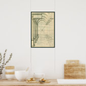 Poster Architecture vintage, Perspective Colonnes Arches (Cuisine)