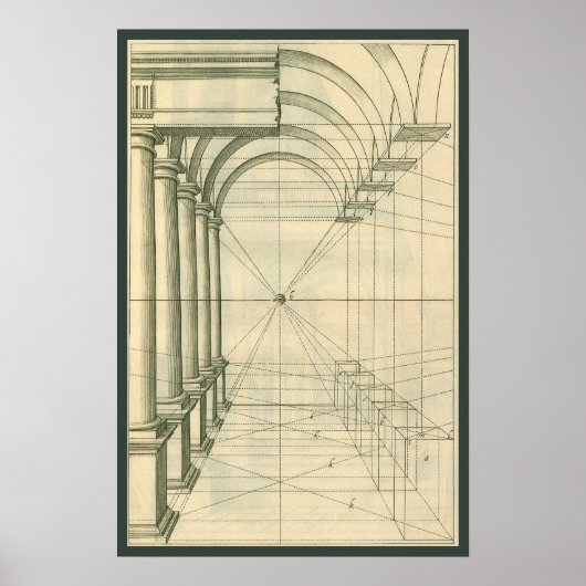 Poster Architecture vintage, Perspective Colonnes Arches (Devant)