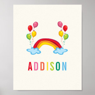 Poster Arcs-En-Ciel Et Ballons Nom Personnalisé Nourritur