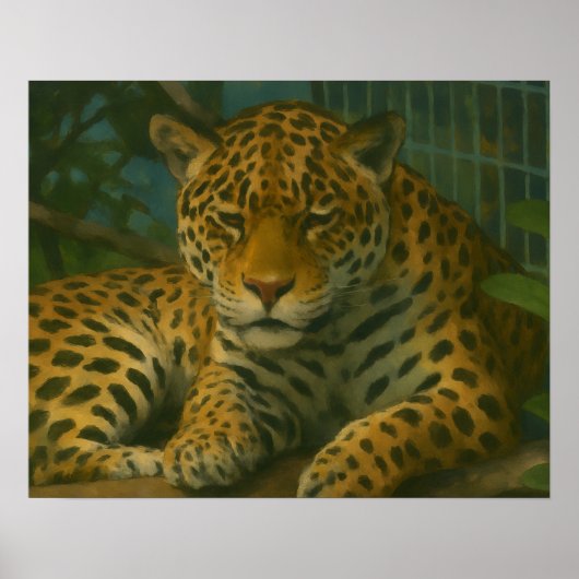 Poster Ardoise dorée - Leopard reposant en feuillage (Devant)