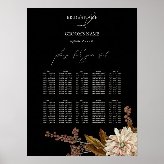 Poster Ardoise Florale Noire de l'automne (Devant)