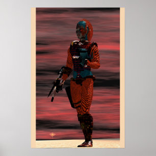 POSTER ARES - CYBORG SOUS LE COUCHER DE SOLEIL DU DÉSERT