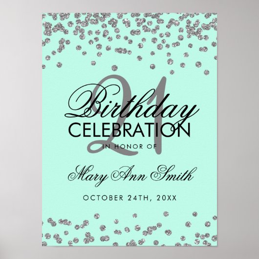 Poster Argent 21e anniversaire Faux Parties scintillant C (Devant)