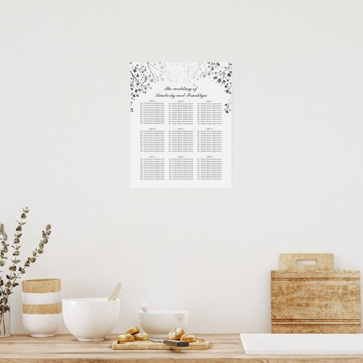 Poster Argent Bébé's Breath White Mariage Seating Chart (Cuisine)