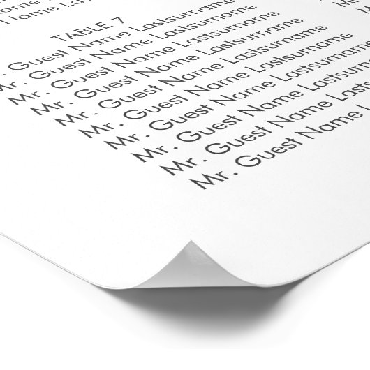 Poster Argent Bébé's Breath White Mariage Seating Chart (Coin)