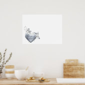 Poster Argent Filigree Coeur et Roses Blanches (Cuisine)