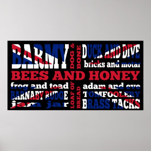 Poster Argot de "Cockney Rhyming" sur Union Jack noire (Devant)