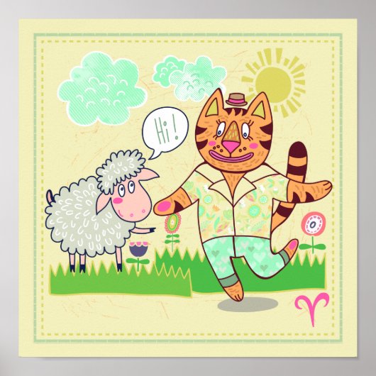 Poster Aries Cat Zodiac Nursery Imprimer (Devant)
