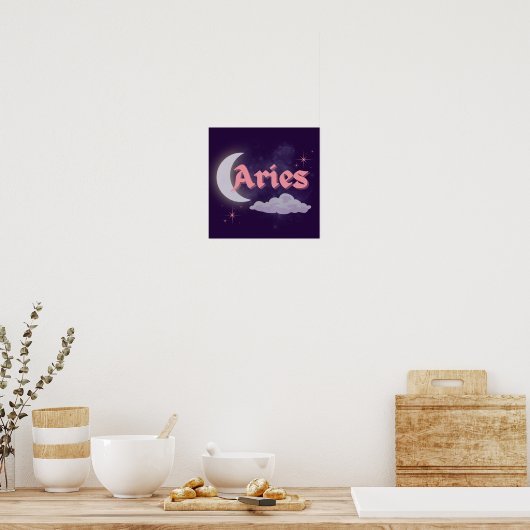 Poster Aries Céleste Lune Cloud Étoiles Astrologie Art (Cuisine)
