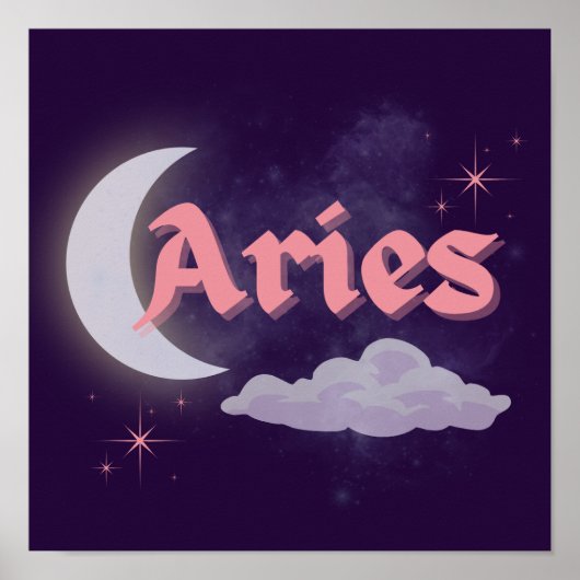 Poster Aries Céleste Lune Cloud Étoiles Astrologie Art (Devant)