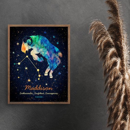 Poster Aries Constellation Zodiac Aquarelle Étoiles Galax