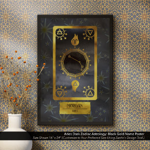 Poster Aries Dark Zodiac Astrologie : Black Gold Nom