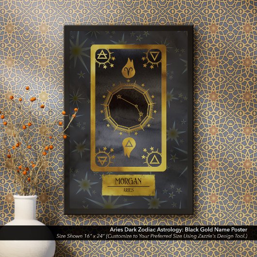 Poster Aries Dark Zodiac Astrologie : Black Gold Nom