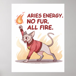 Poster Aries Énergie Chat Sphynx Sans Fourrure Tout Feu T