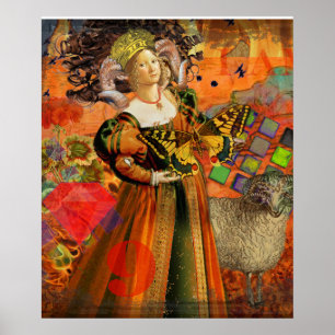 Poster Aries Orange Woman Gothic Illustration
