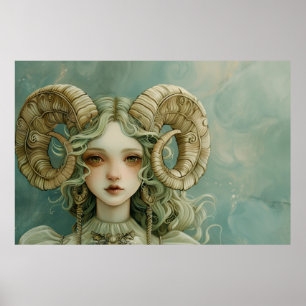 Poster Aries Ram Girl Magique Réalisme Forestcore