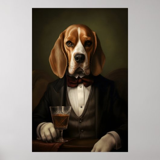 Poster Aristocratic Beagle Print, Funny Renaissance Dog (Devant)