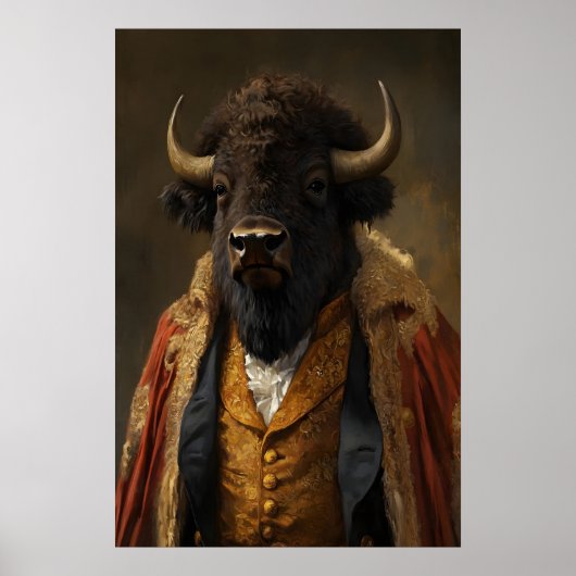 Poster Aristocratic Bison Portrait, Funny Animal (Devant)