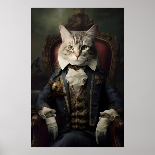 Poster Aristocratic Cat Portrait, Funny Renaissance Wall (Devant)