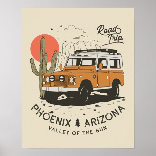 Poster Arizona Desert Sunset Road Trip Cactus Phoenix (Devant)