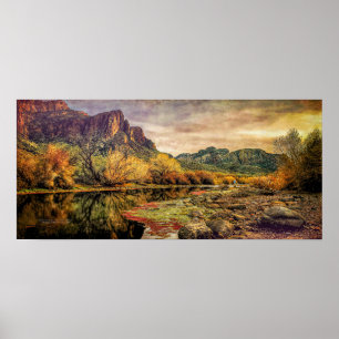 Poster Arizona River Sonoran Desert Mountains 24" x 11"