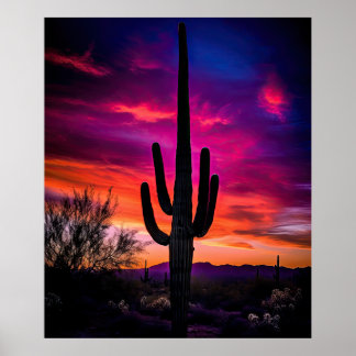 Poster Arizona Saguaro Cactus Sud-Ouest Désert Sunset
