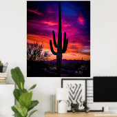 Poster Arizona Saguaro Cactus Sud-Ouest Désert Sunset (Bureau à domicile)