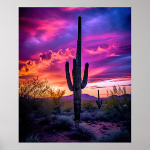 Poster Arizona Saguaro Cactus Sud-Ouest Désert Sunset