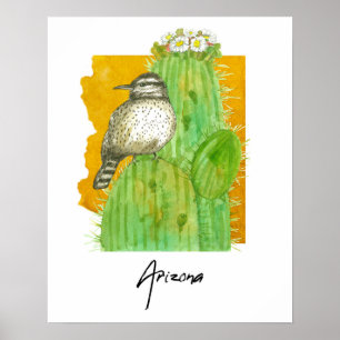 Poster Arizona Saguaro Fleurissant Troglodyte des Cactus