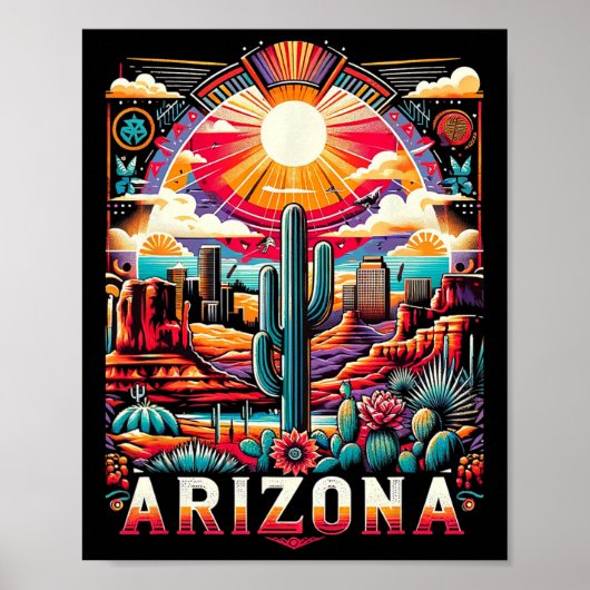 Poster Arizona State Shirt Az Retro Desert Cactus Famille (Devant)