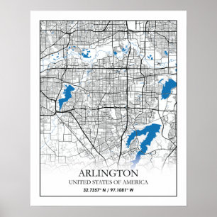 Poster Arlington Texas USA City Plan de la ville