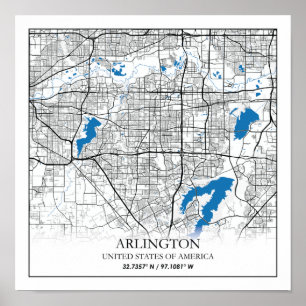 Poster Arlington Texas USA City Plan de la ville