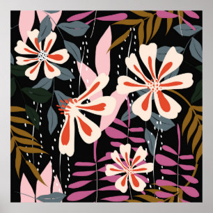 Poster Armature Abstraite de surface fleurie motif sans s