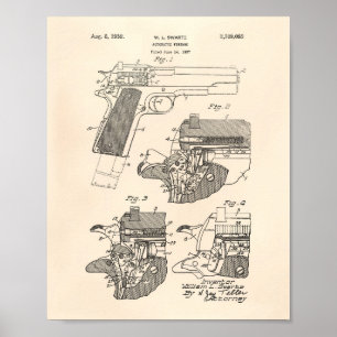 Poster Arme à feu automatique 1939 Brevet Art Vieux Poivr