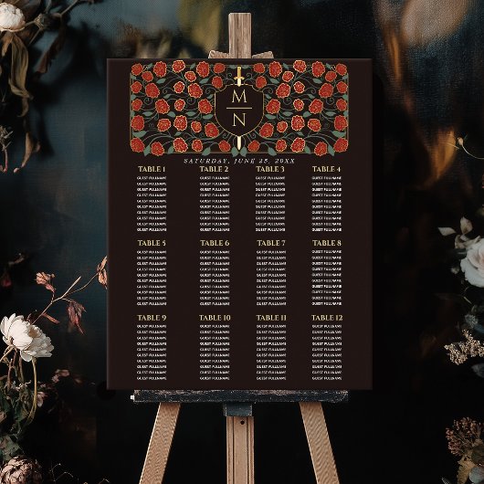 Poster Arme et Bouclier Monogramme médiéval Carte de sièg